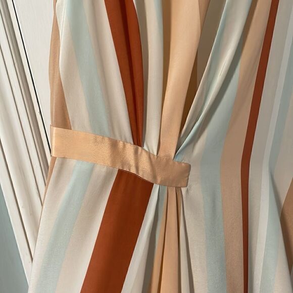 J. Peterman Company lined silk sleeveless dress in warm & pastel stripes size 22 - Picture 2 of 8